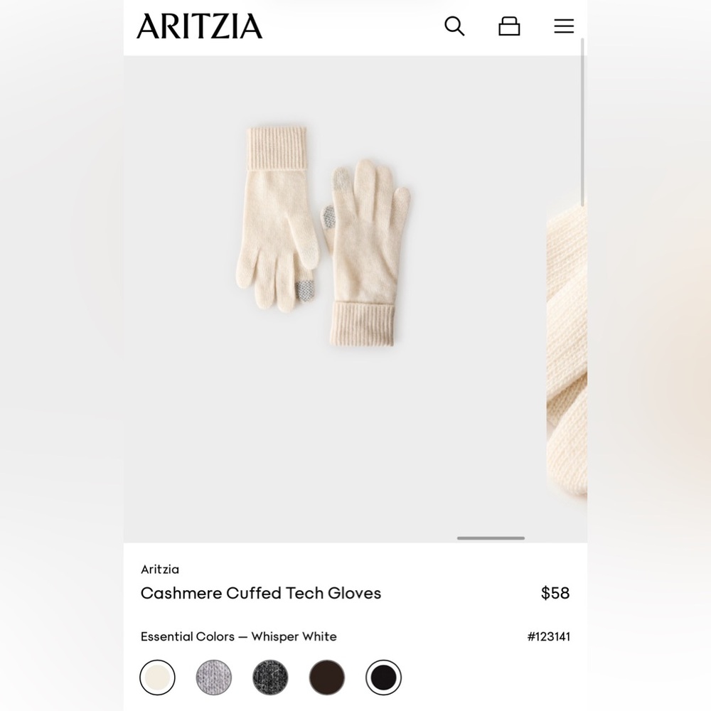Aritzia Cashmere Cuffed Tech Gloves in White